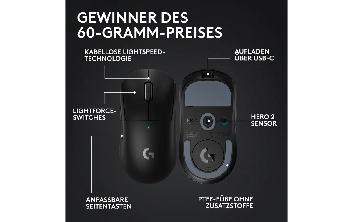 Logitech Gaming-Maus Pro X Superlight 2 Lightspeed Schwarz