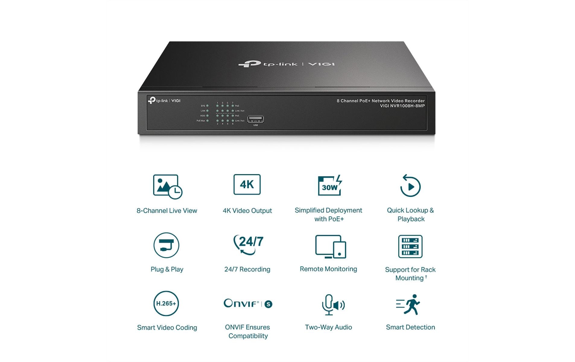 TP-Link Netzwerkrekorder VIGI NVR1008H-8MP 0 TB, 8 Kanal