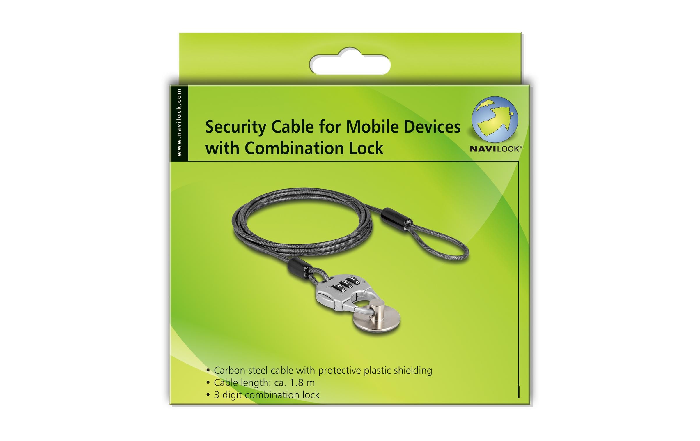 Navilock Sicherheitsschloss mit Zahlenschloss und Stahlplatte