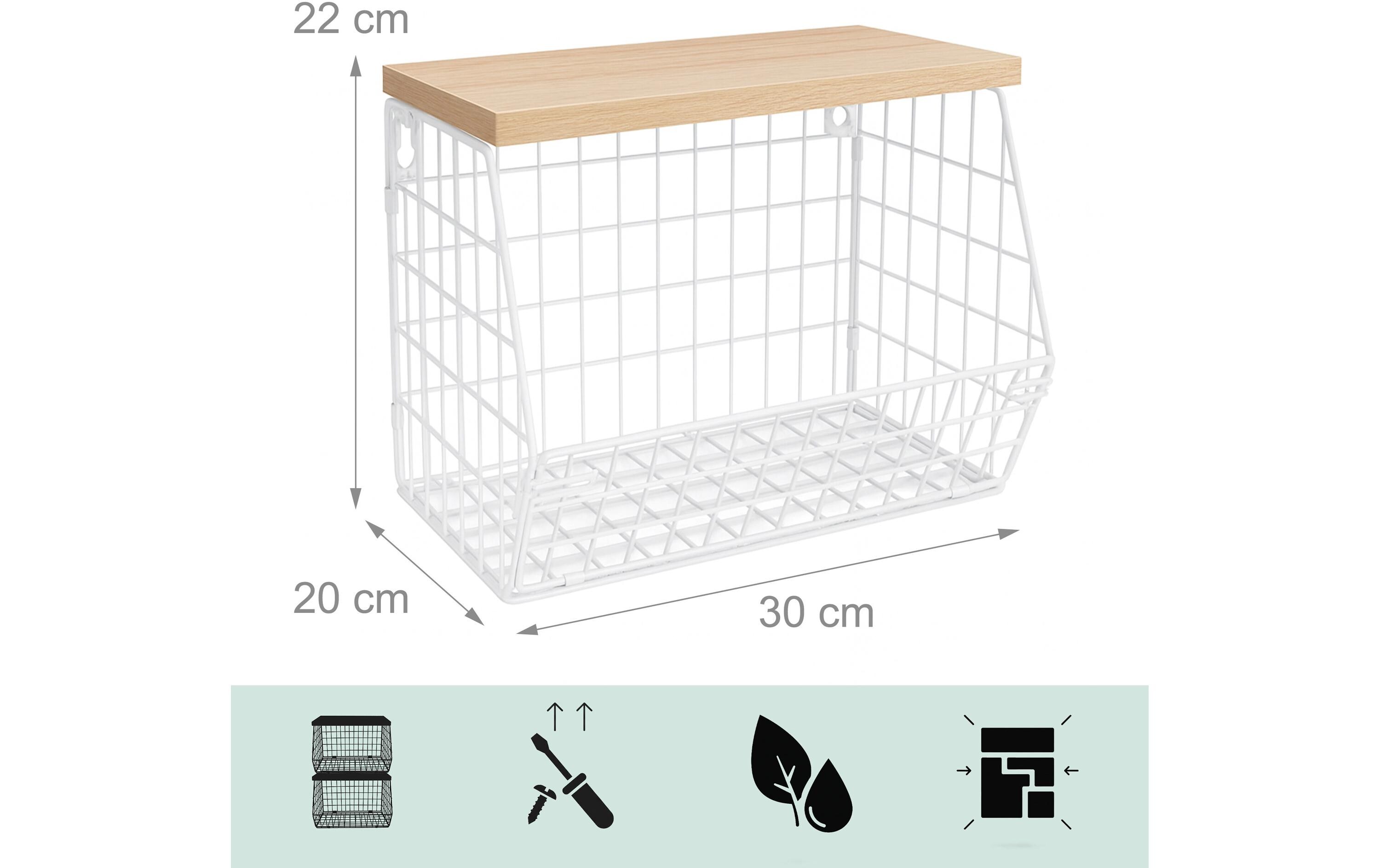 relaxdays Organizer Obstkorb Wandregal 21 x 30 cm Hellbraun/Weiss