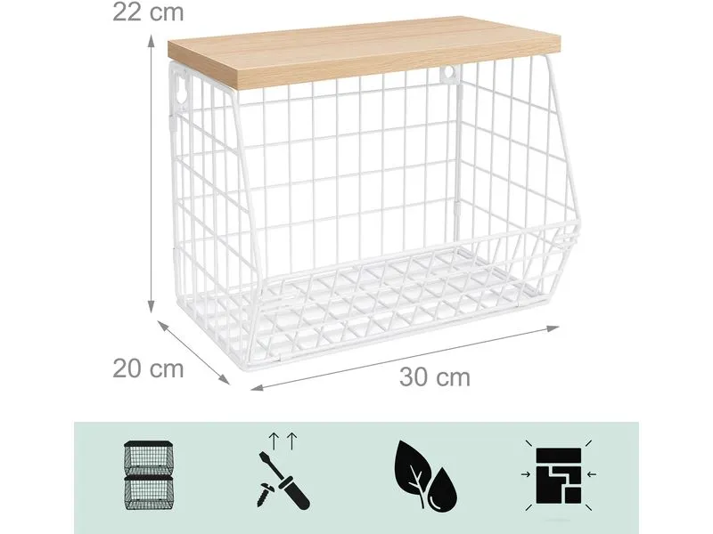 relaxdays Organizer Obstkorb Wandregal 21 x 30 cm Hellbraun/Weiss