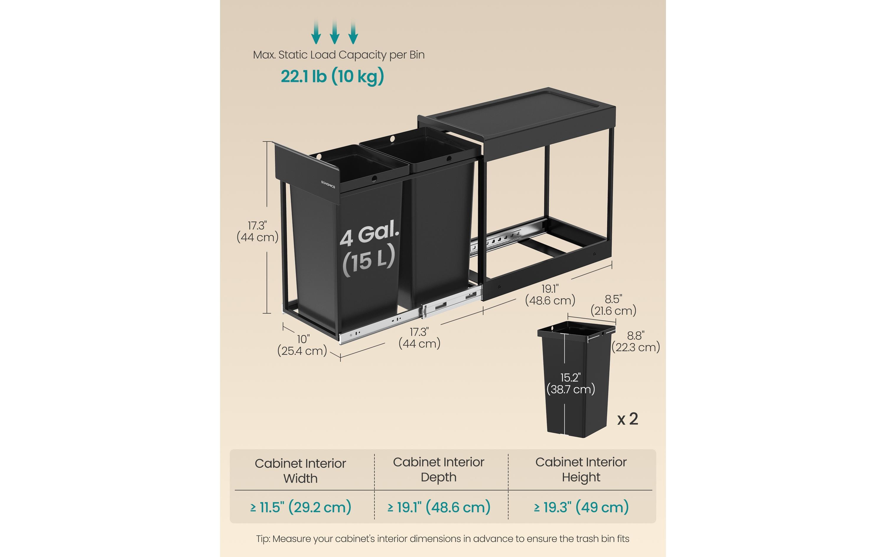 Songmics Mülltrennsystem 30 l, Schwarz
