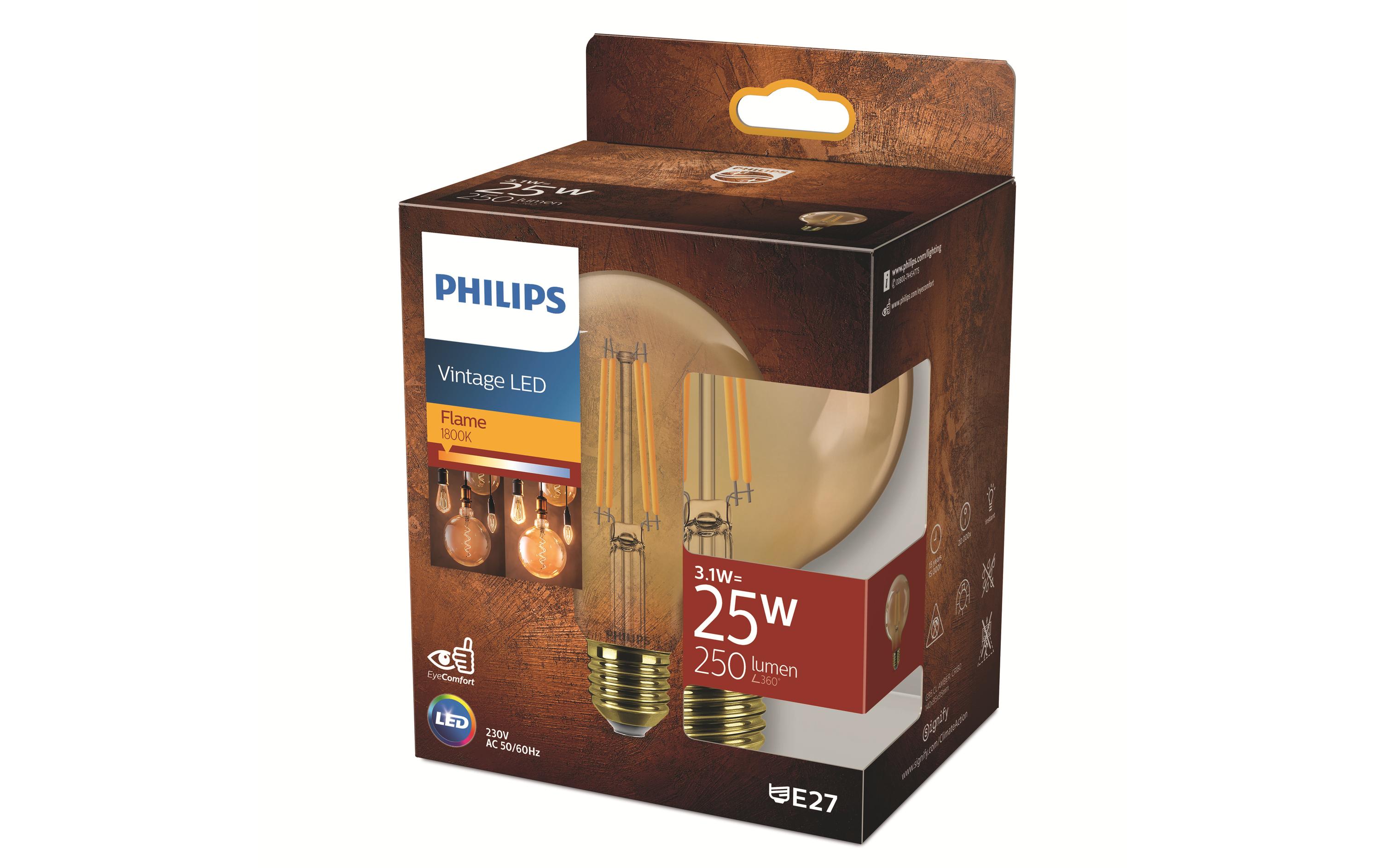 Philips LED Classic E27 Dekolampe Globe, Warmweiss, 25W Ersatz