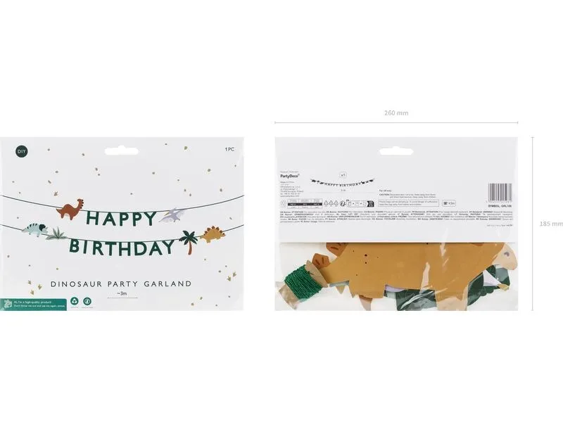 Partydeco Girlande Happy Birthday Dino 3 m, Mehrfarbig Partydeco Girlande Happy Birthday Dino 3 m, Mehrfarbig