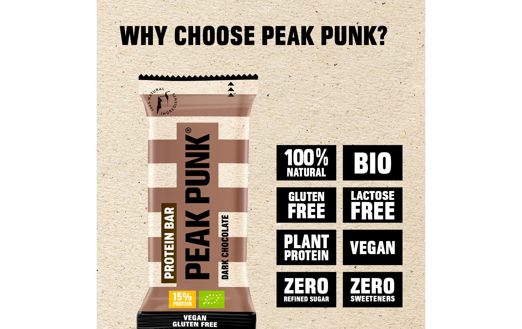 PEAK PUNK Bio Protein Bar Dark Chocolate 12 x 55 g