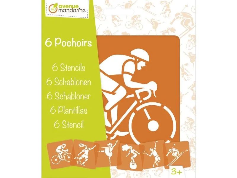 Avenue Mandarine 6-teiliges Schablonenset für Kinder, Sport – Orange Sport 15 x 15 cm 6-teilig Orange