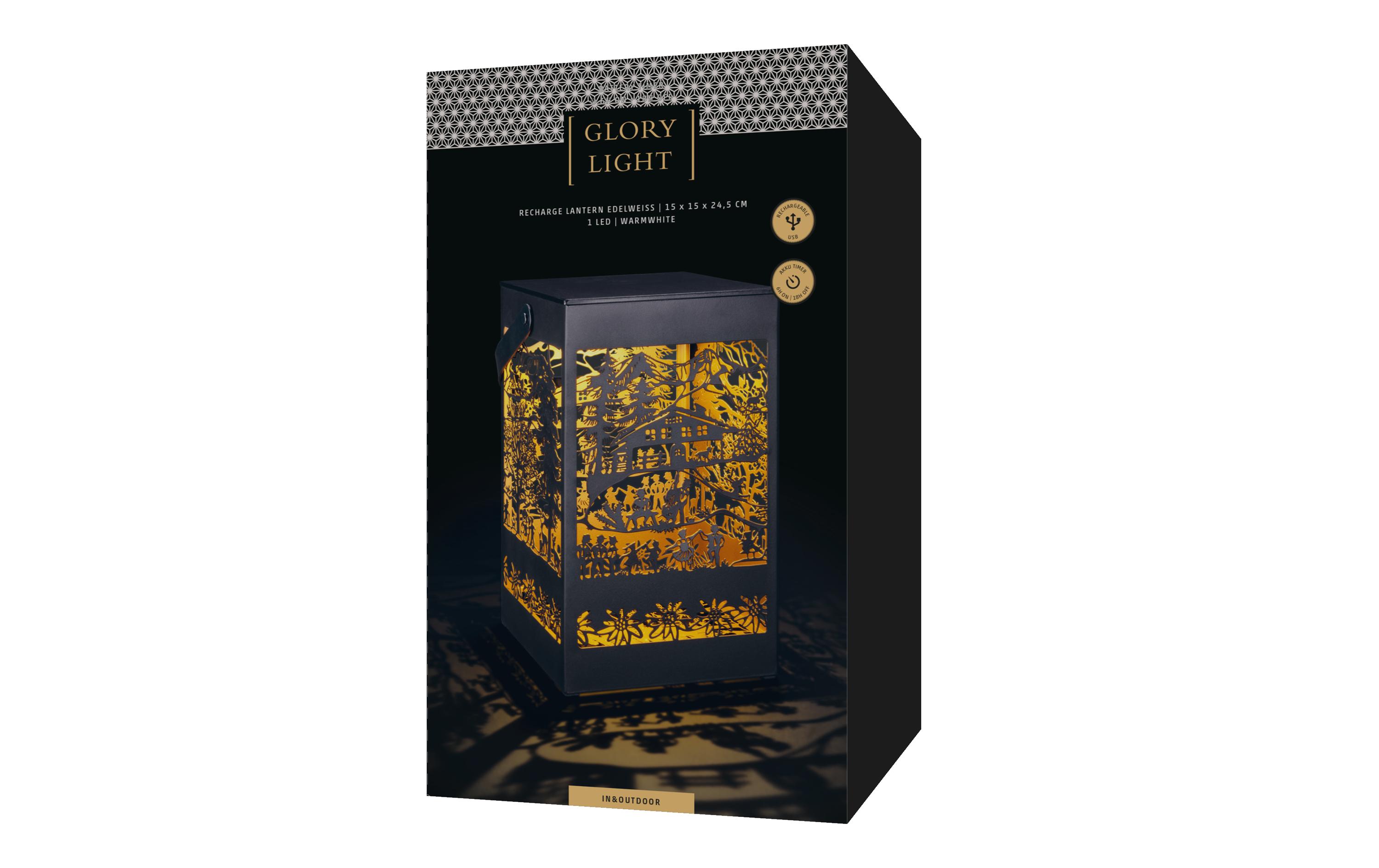 STT Laterne Edelweiss Recharge USB, 24.5 cm, Schwarz/Gold STT Laterne Edelweiss Recharge USB, 24.5 cm, Schwarz/Gold