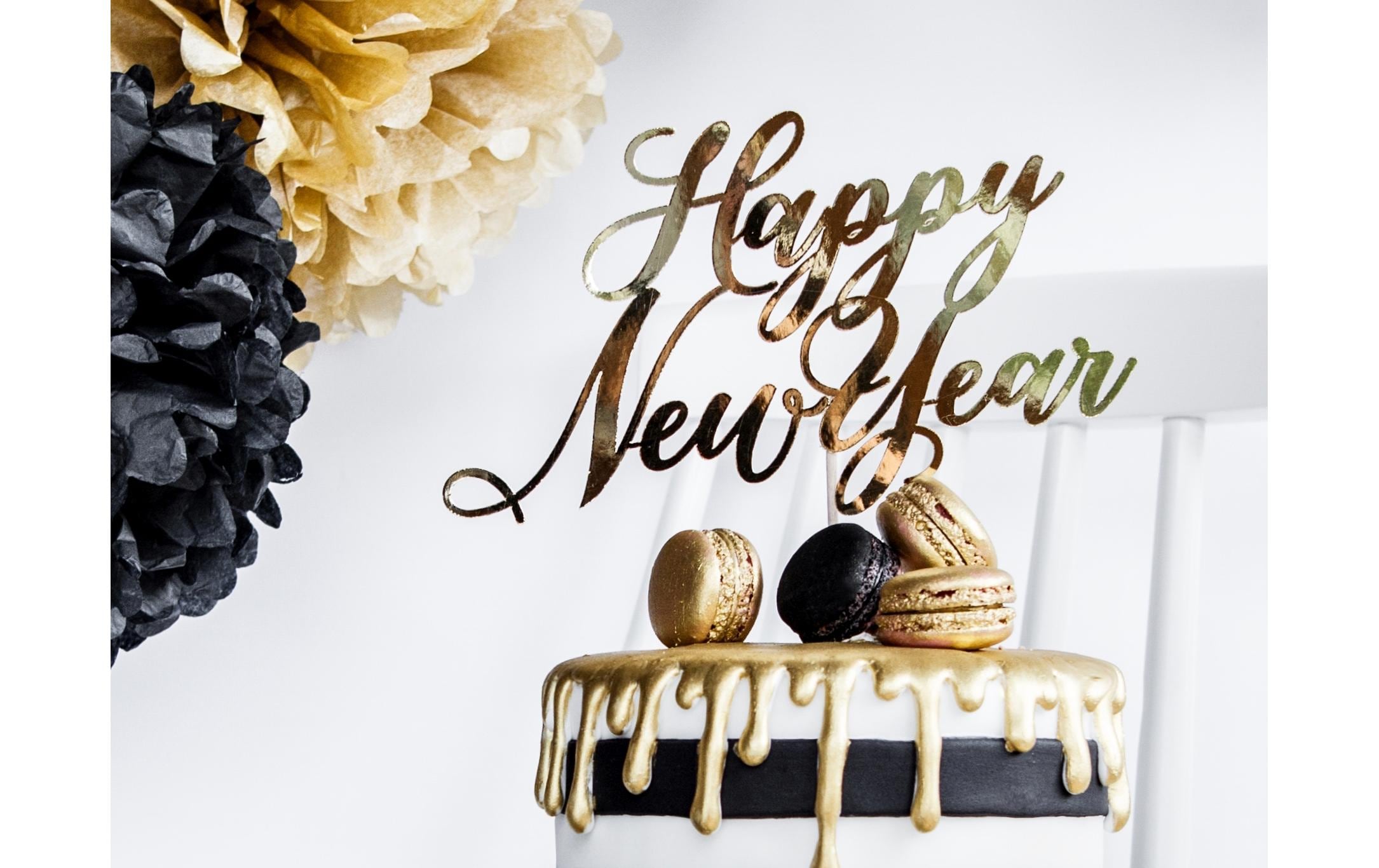 Partydeco Kuchen-Topper Happy New Year 1 Stück, Gold