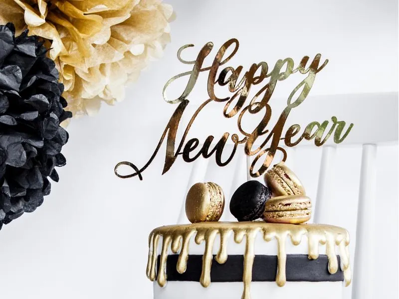 Partydeco Kuchen-Topper Happy New Year 1 Stück, Gold Partydeco Kuchen-Topper Happy New Year 1 Stück, Gold