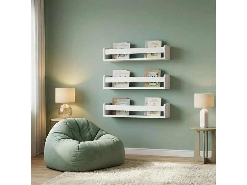 relaxdays Wandregal 3er Set, MDF, Weiss, 58 x 12 x 10 cm