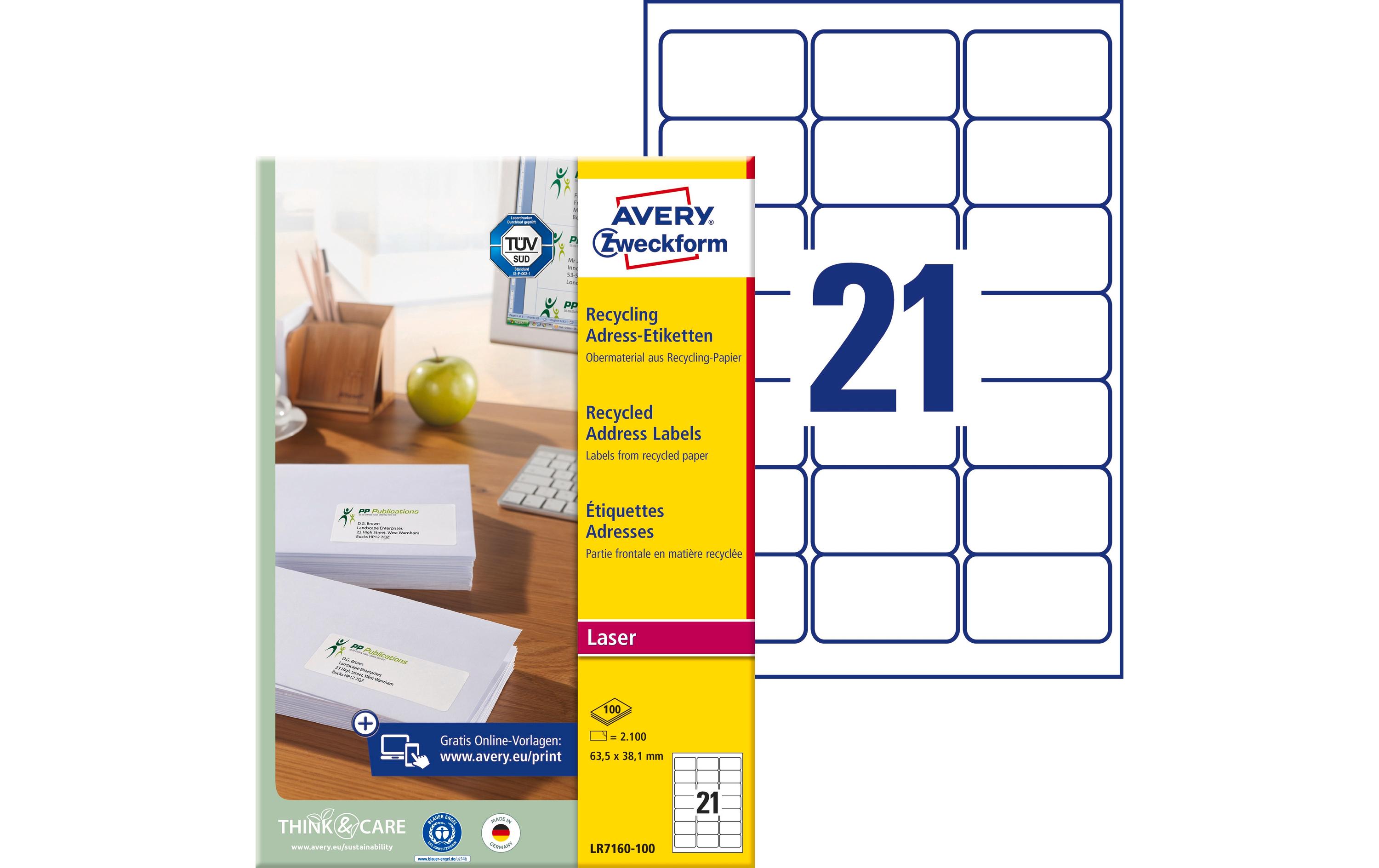 Avery Zweckform Adressetiketten 63.5 x 38.1 mm, 100 Blatt Avery Zweckform Adressetiketten 63.5 x 38.1 mm, 100 Blatt