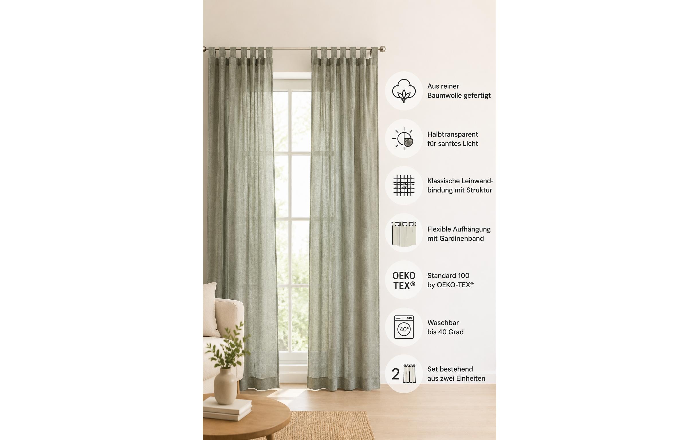 Urbanara URBANARA Vorhang 2er-Set Mafalda Nova 140 cm x 245 cm