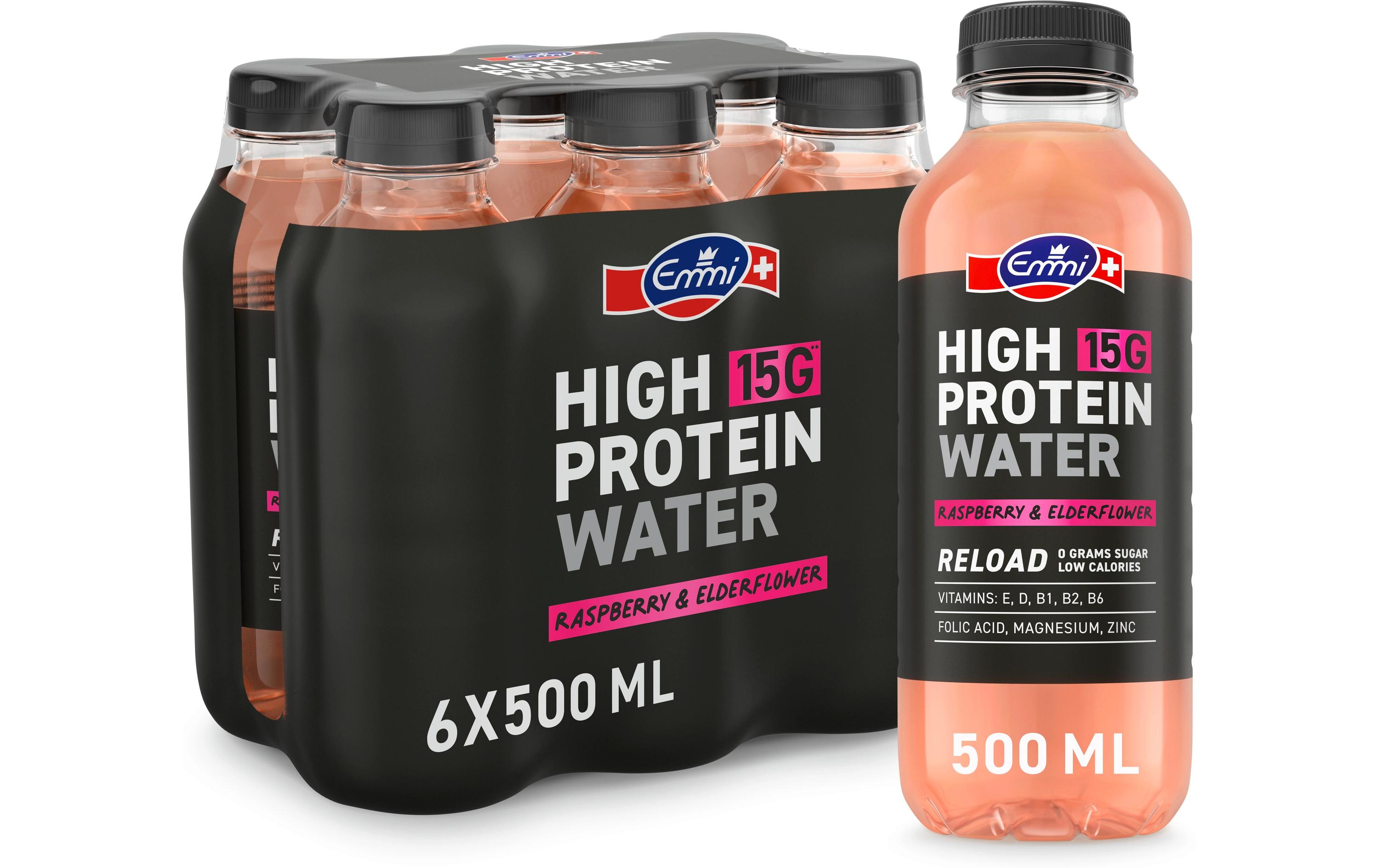 Emmi Milch High Protein Water Himbeere Holunder 6 x 500 ml Emmi Milch High Protein Water Himbeere Holunder 6 x 500 ml