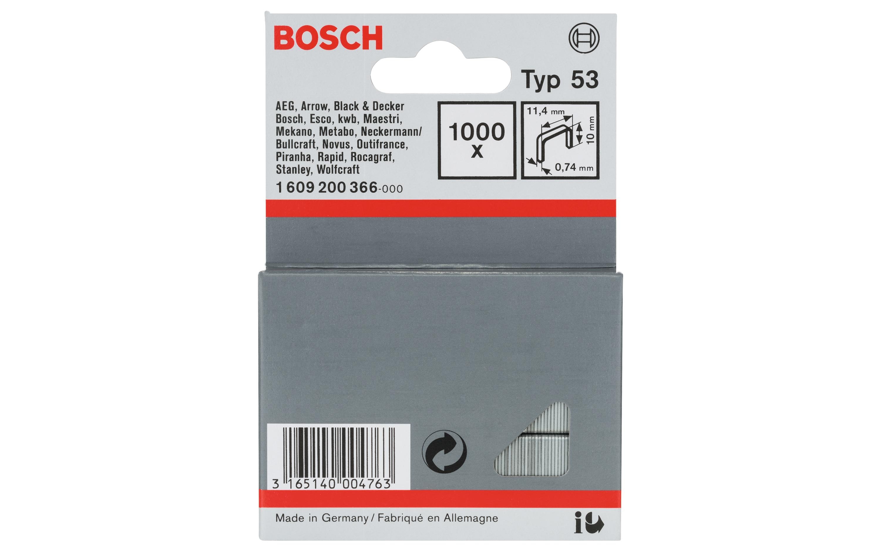 Bosch Professional Feindrahtklammer Typ 53 11.4 x 0.74 x 10 mm Bosch Professional Feindrahtklammer Typ 53 11.4 x 0.74 x 10 mm