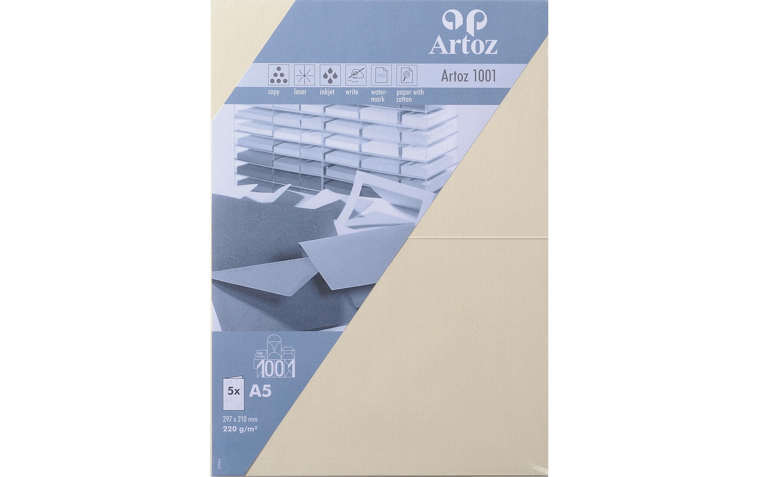 Artoz Blankokarte 1001, A5, 5 Blatt, Chamois Artoz Blankokarte 1001, A5, 5 Blatt, Chamois