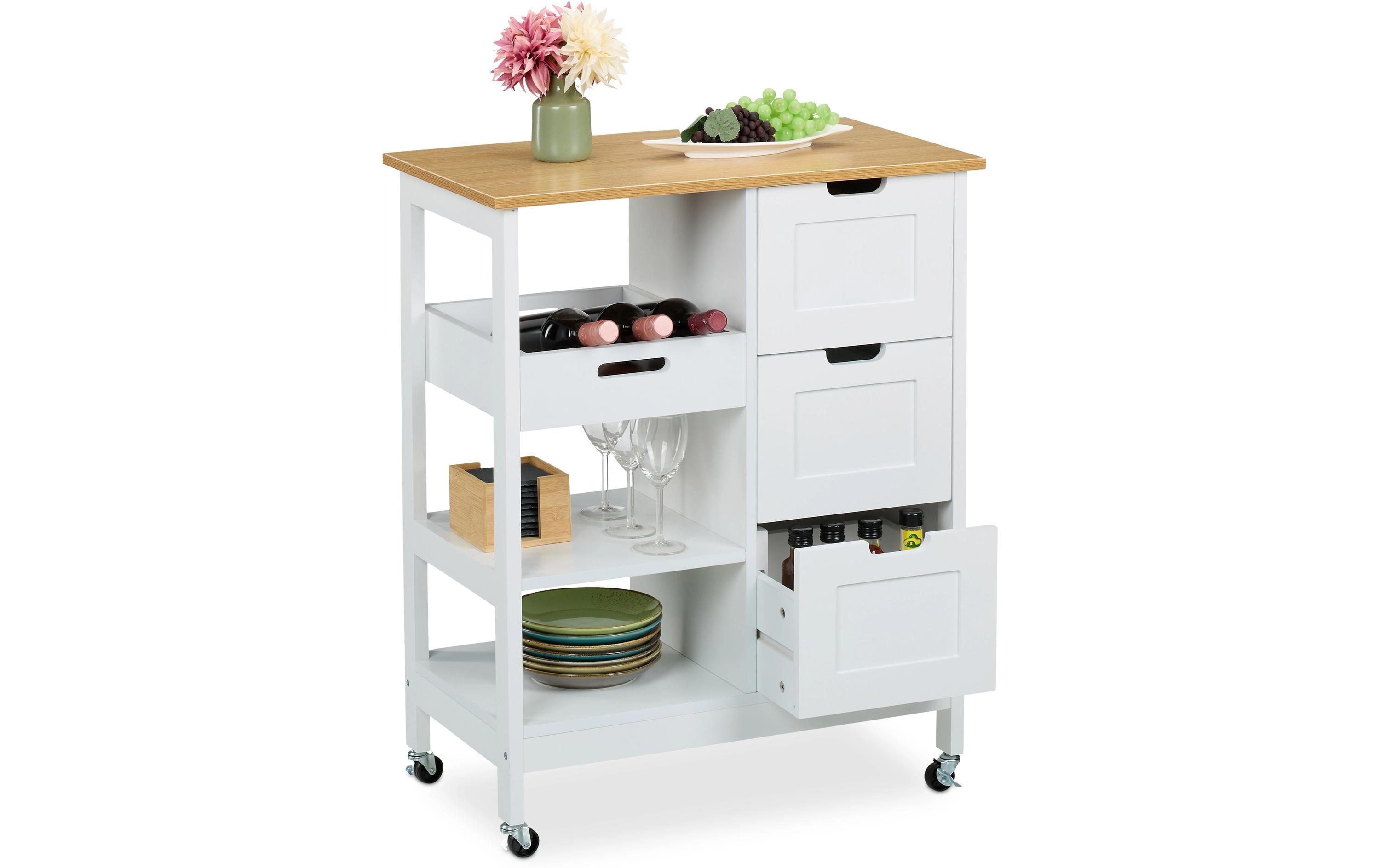 relaxdays Küchenwagen 85 x 68.5 x 38.5 cm, Weiss