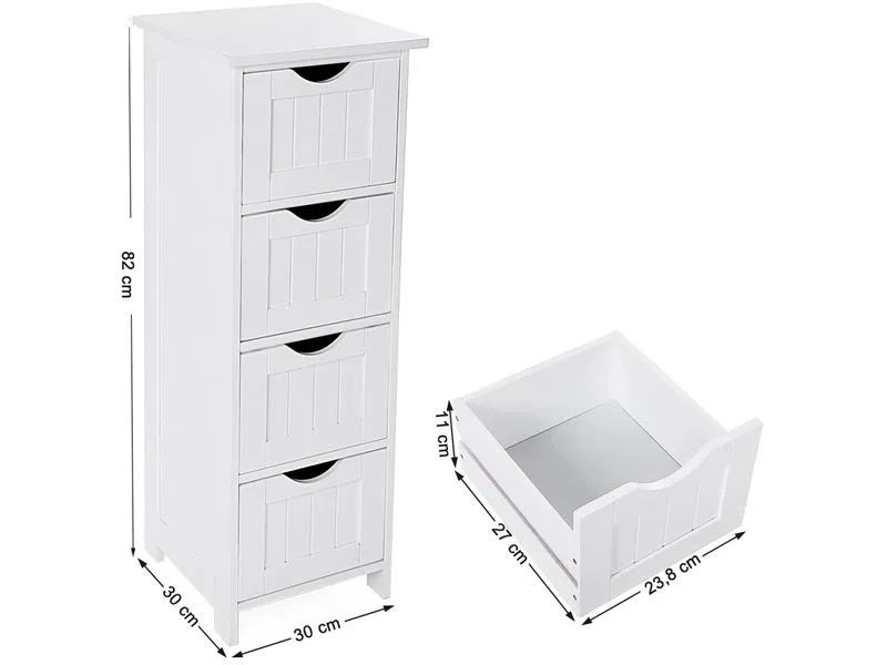 VASAGLE Badezimmerregal mit 4 Schubladen 30 x 82 cm, Weiss