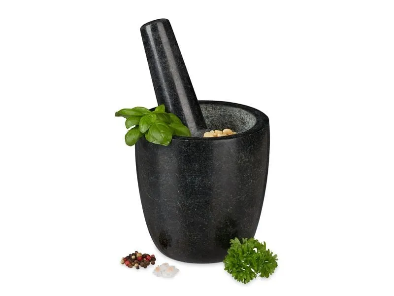 relaxdays Mörser mit Stössel 13 cm, Granit relaxdays Mörser mit Stössel 13 cm, Granit