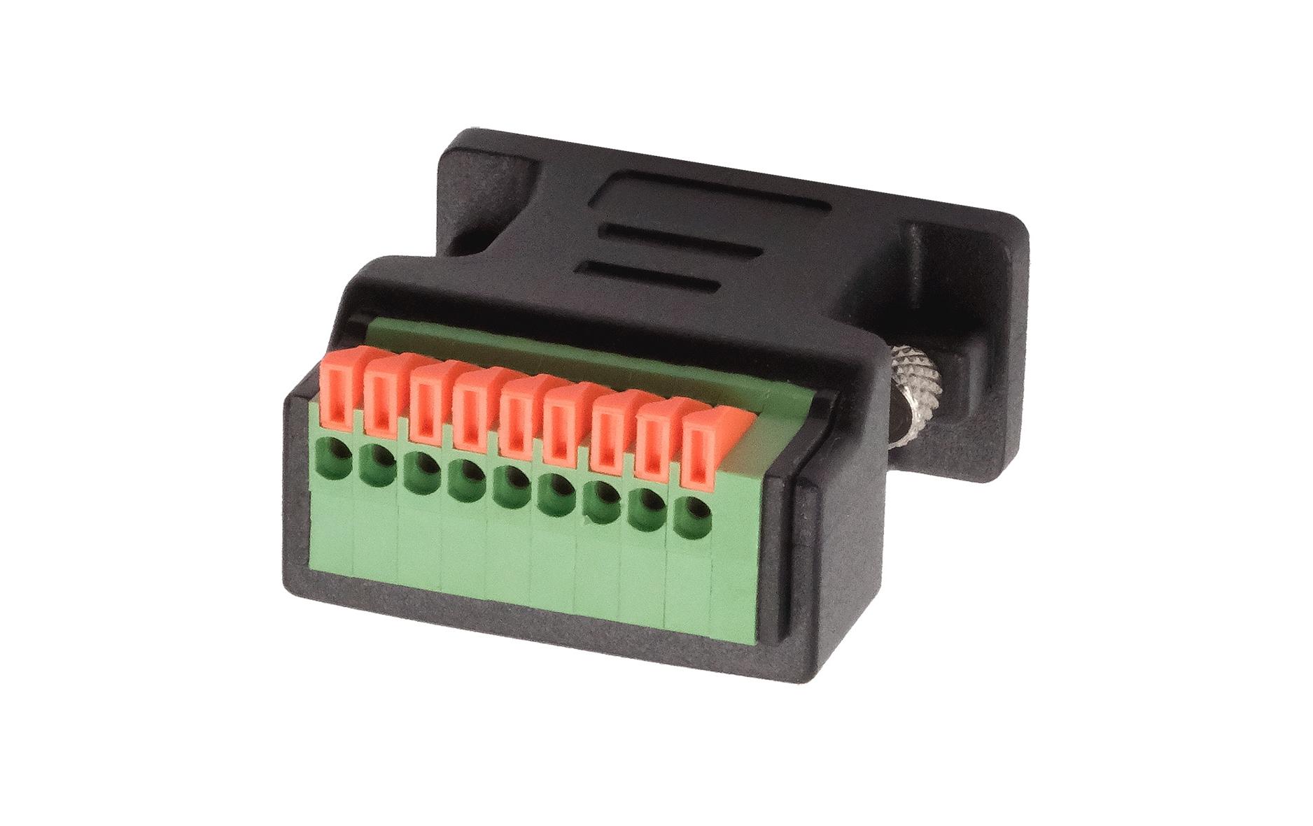 Exsys Adapter 9-pin Buchse zu 9-pin Terminal Block mit Drucktaster Exsys Adapter 9-pin Buchse zu 9-pin Terminal Block mit Drucktaster