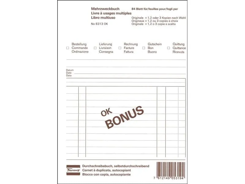 Favorit Durchschreibeblock 149 x 209 mm Bonus, 84 Blatt Favorit Durchschreibeblock 149 x 209 mm Bonus, 84 Blatt