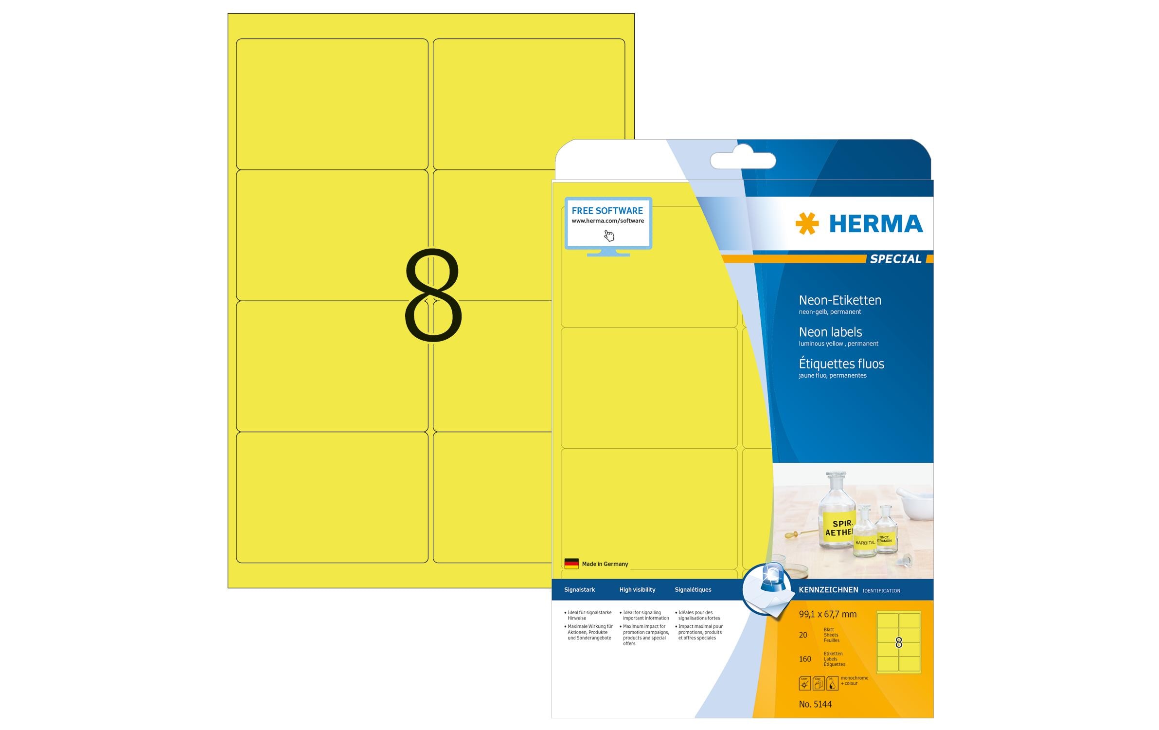 HERMA Universal-Etiketten 9.91 x 6.77 cm, 160 Etiketten, Neon-Gelb