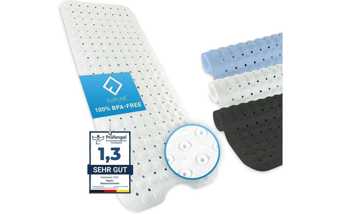Flipline Badteppich rutschfest, BPA-frei 40 x 100 cm, Weiss
