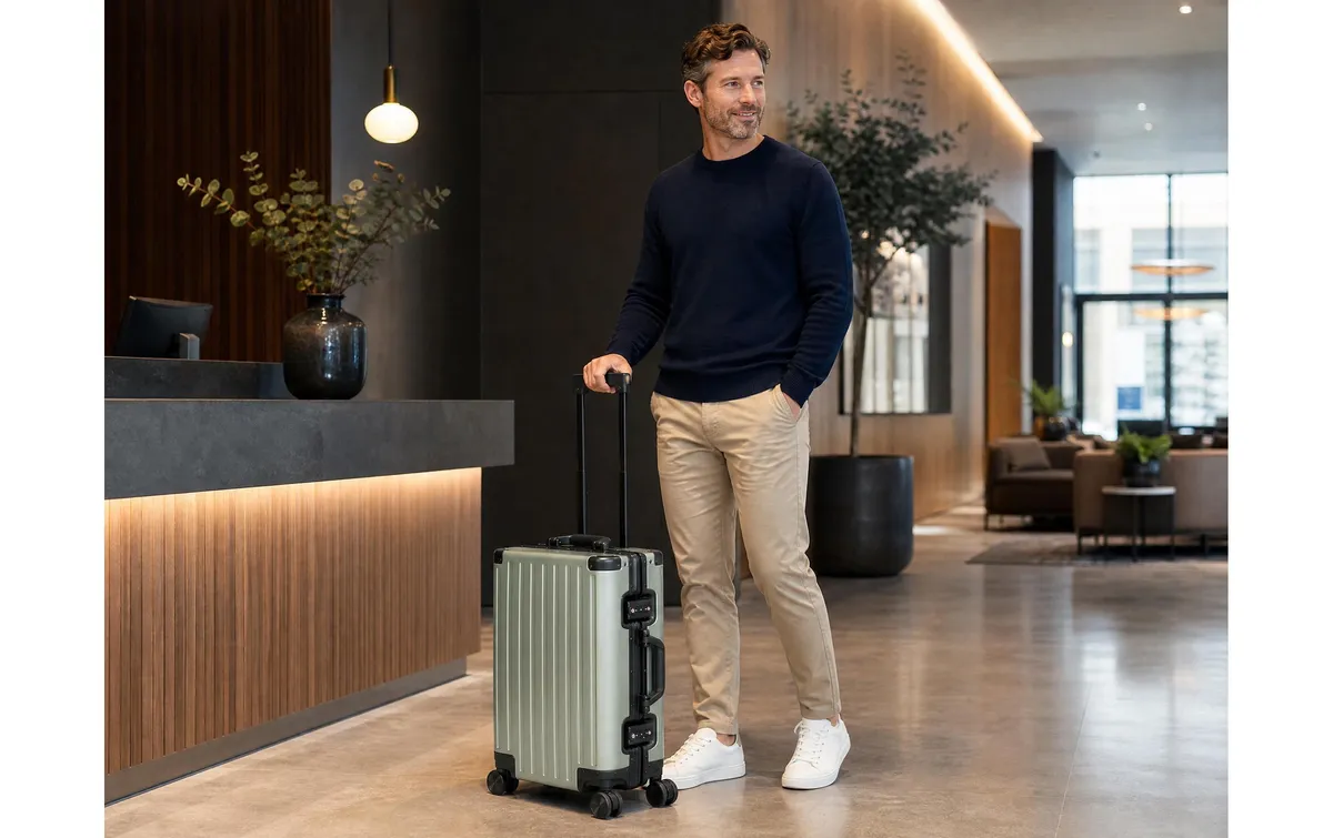 KOOR Reisekoffer Aluminium 37 L, Grau/Grün