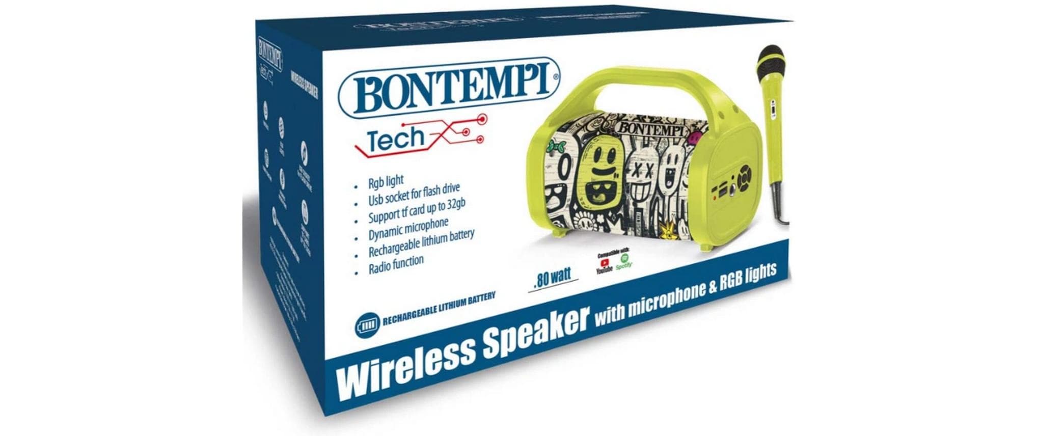 Bontempi Musikinstrument Wireless Lautsprecher mit Mikrofon 80W