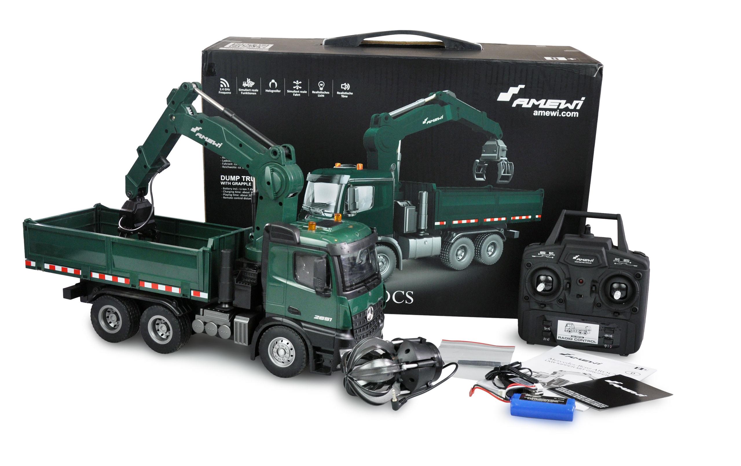 Amewi Lastwagen Mercedes Benz Arocs Kipper mit Kran 1:18, RTR