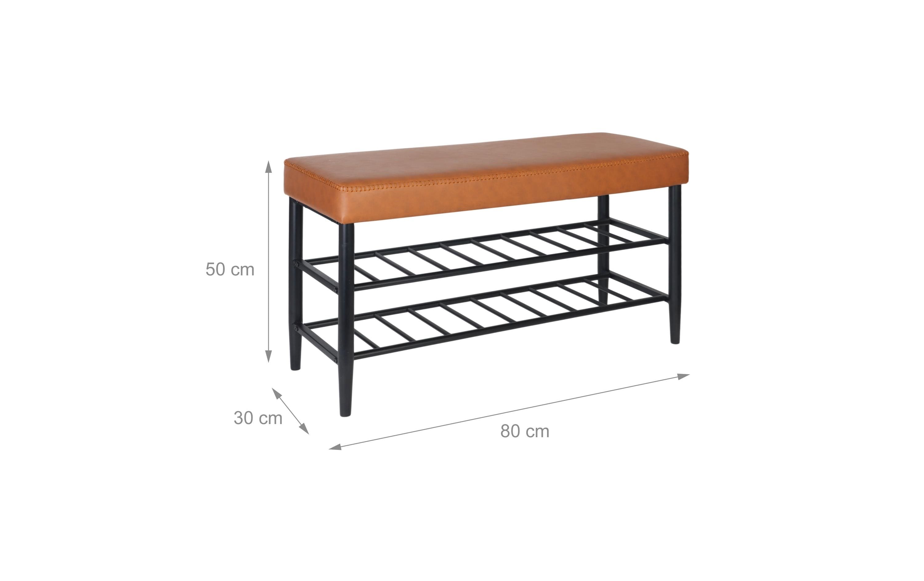 relaxdays Schuhbank mit zwei Ablagen 80 x 50 cm, Braun/Schwarz