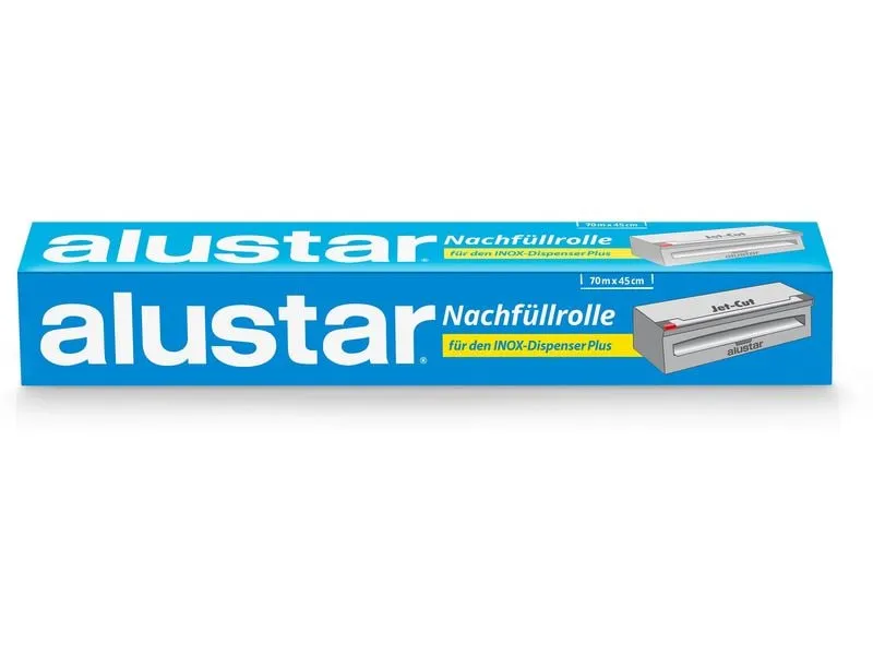 Alustar Alufolie Nachfüllrolle für Jet-Cut Inox 45 cm x 70 m x 15 my Alustar Alufolie Nachfüllrolle für Jet-Cut Inox 45 cm x 70 m x 15 my