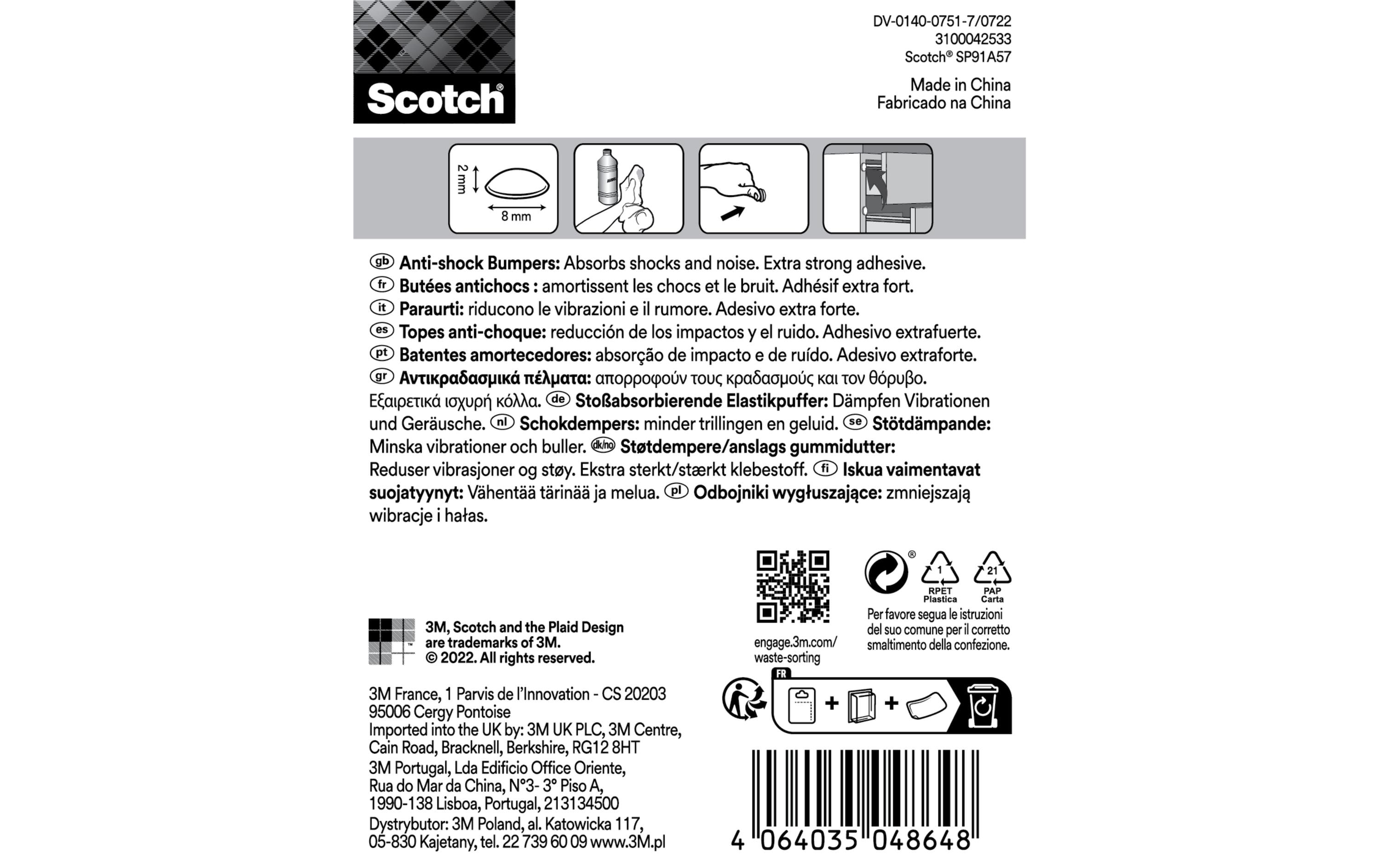 3M Schutzpuffer Anti Shock, Ø 8 mm, Transparent, 16er Pack