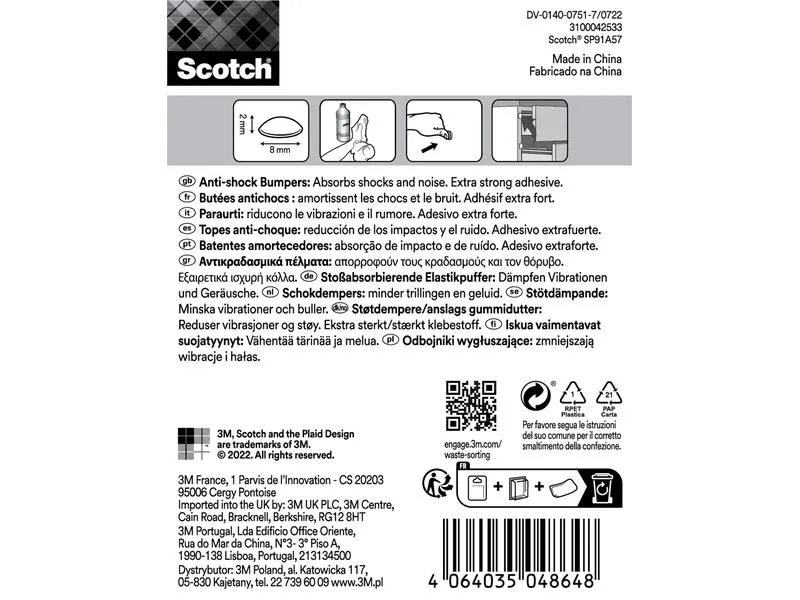 3M Schutzpuffer Anti Shock, Ø 8 mm, Transparent, 16er Pack