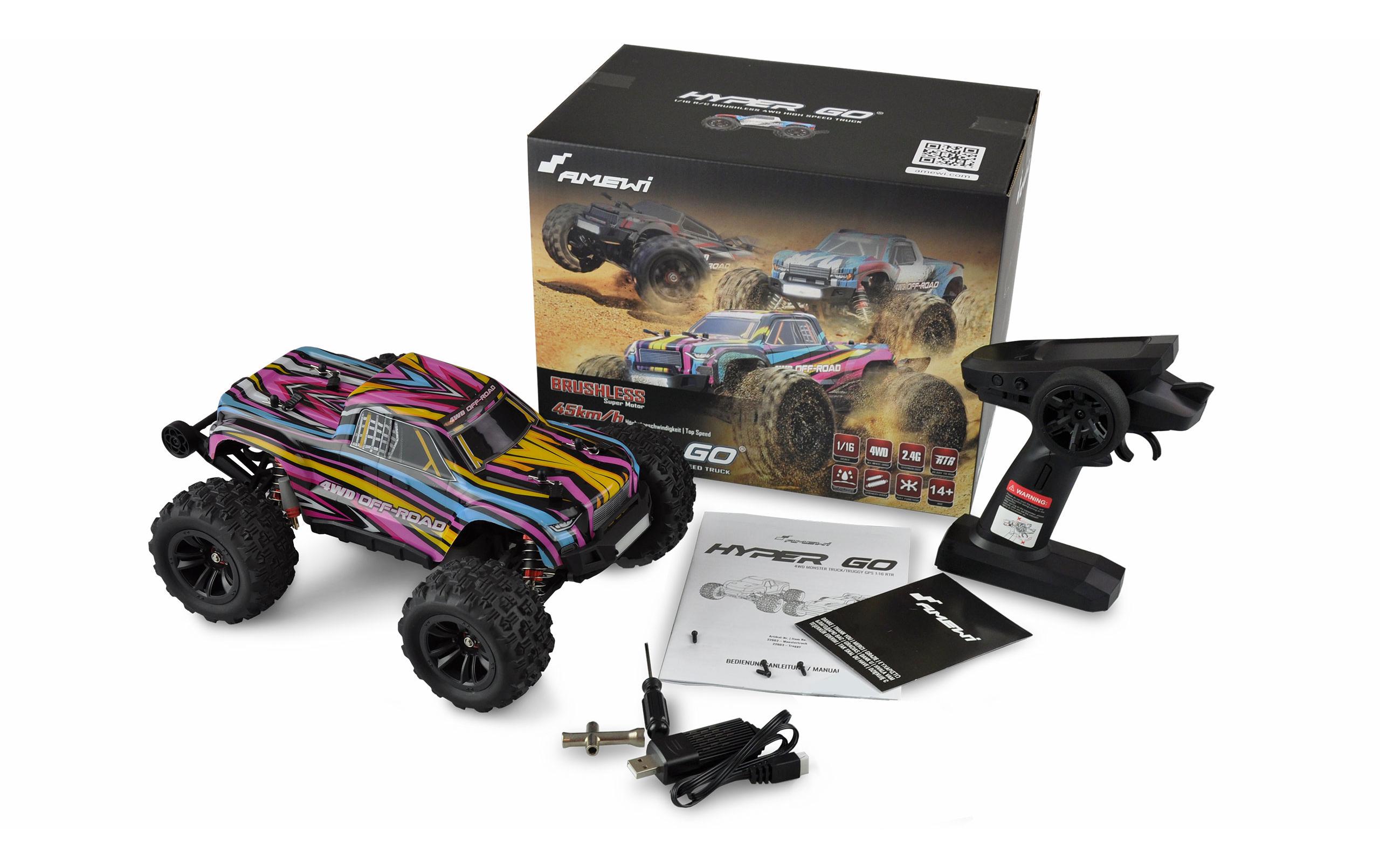 Amewi Monster Truck Hyper GO Brushless 4WD, Blau/Rot, 1:16, RTR Amewi Monster Truck Hyper GO Brushless 4WD, Blau/Rot, 1:16, RTR
