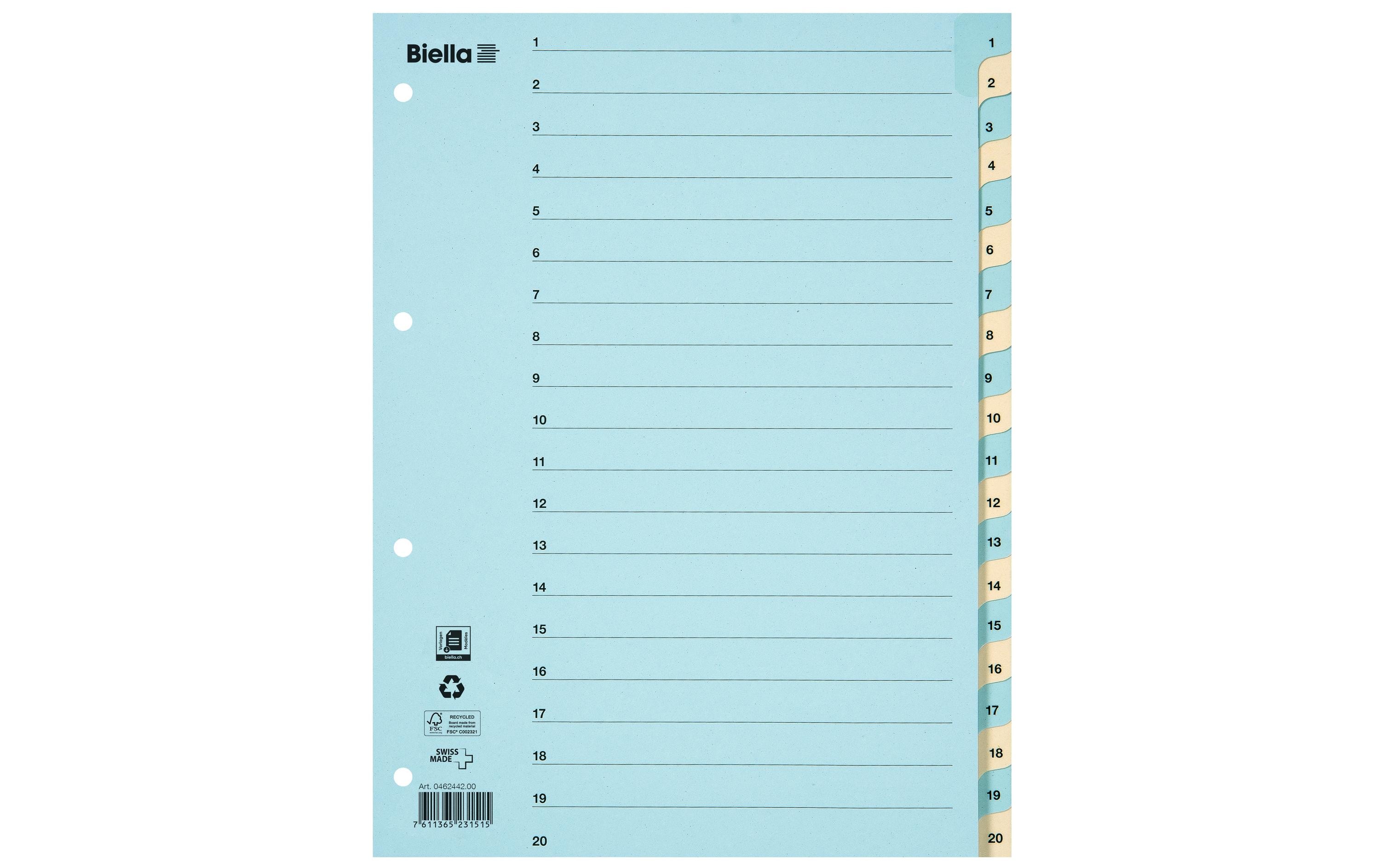 Biella Register A4 1 - 20 Karton Biella Register A4 1 - 20 Karton