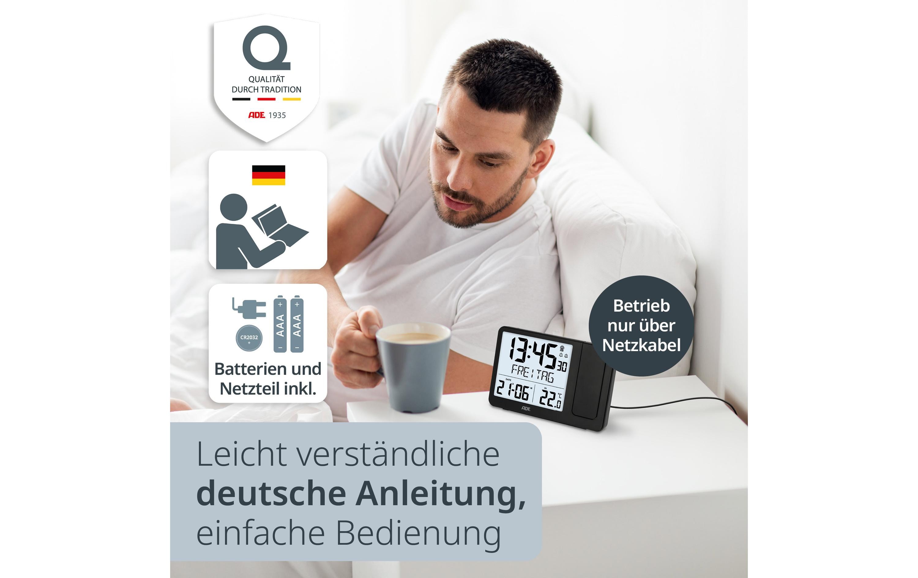 ADE Funkuhr digital Schwarz