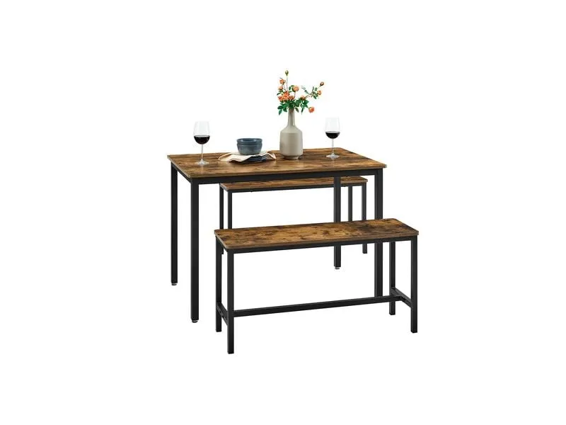 VASAGLE Tisch mit zwei Bänken, Vintagebraun-Schwarz