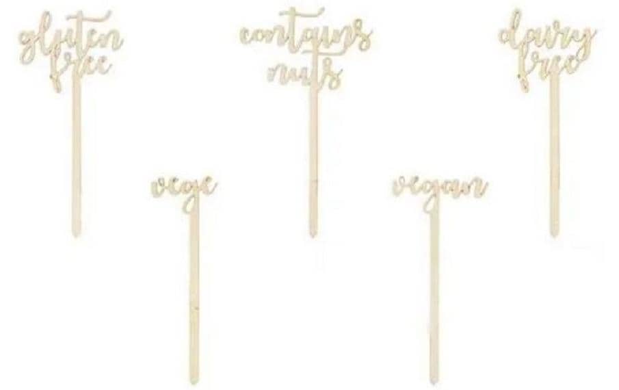 Partydeco Kuchen-Topper Unverträglichkeiten, 5 Stück, Gold