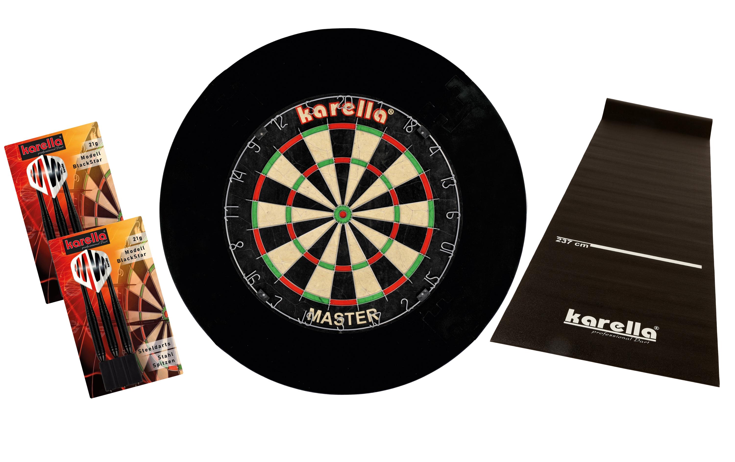 Karella Dartboard Set mit Dartmatte, 2 Dartsätzen und Catchring