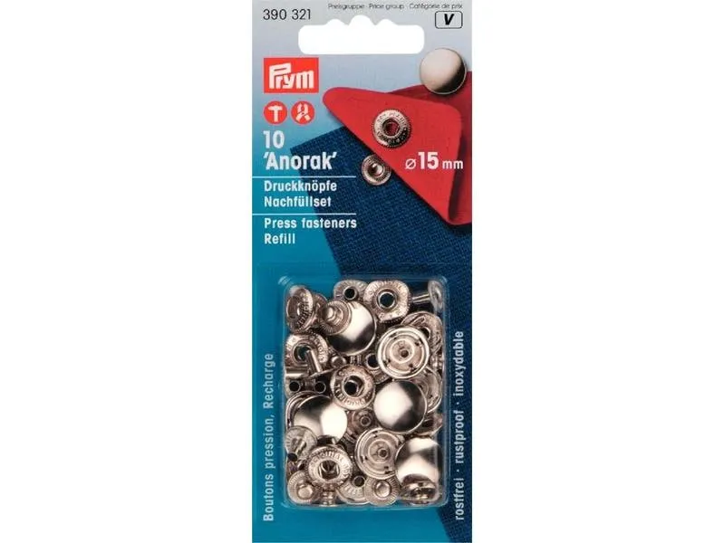 Prym Druckknöpfe Anorak Silber, 15 mm Prym Druckknöpfe Anorak Silber, 15 mm