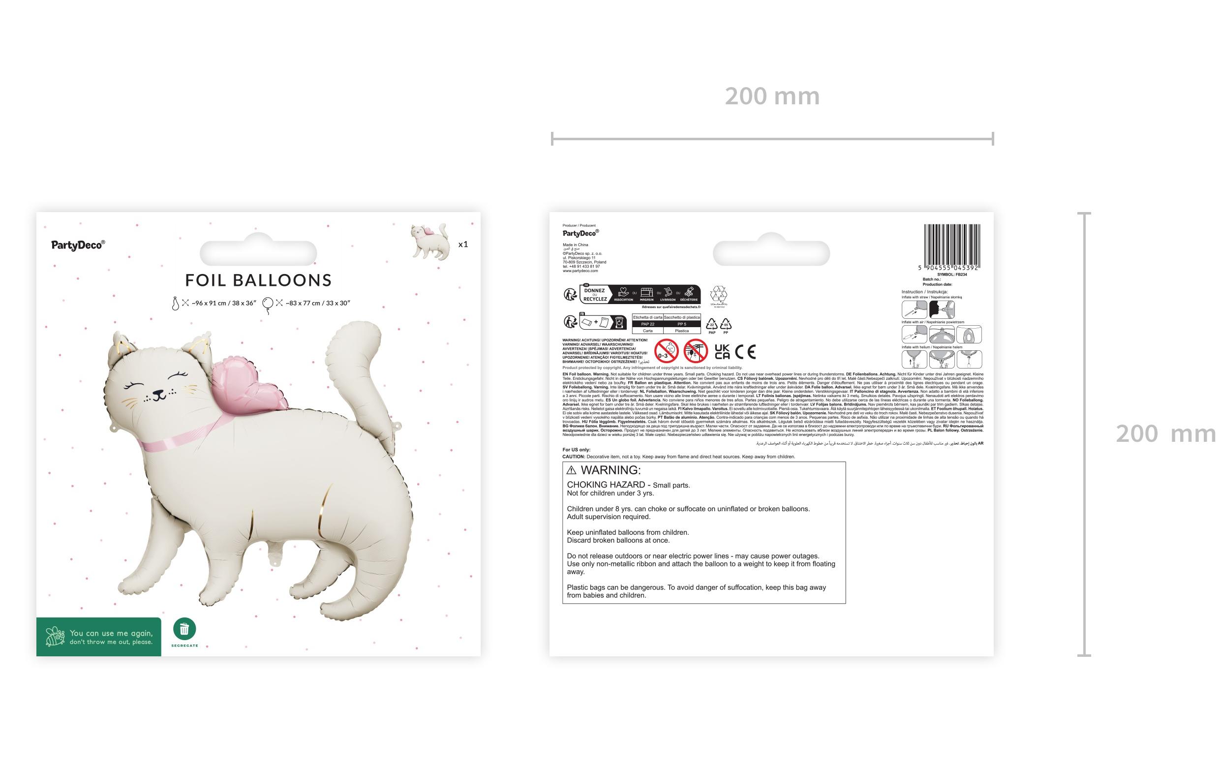 Partydeco Folienballon Katze Weiss