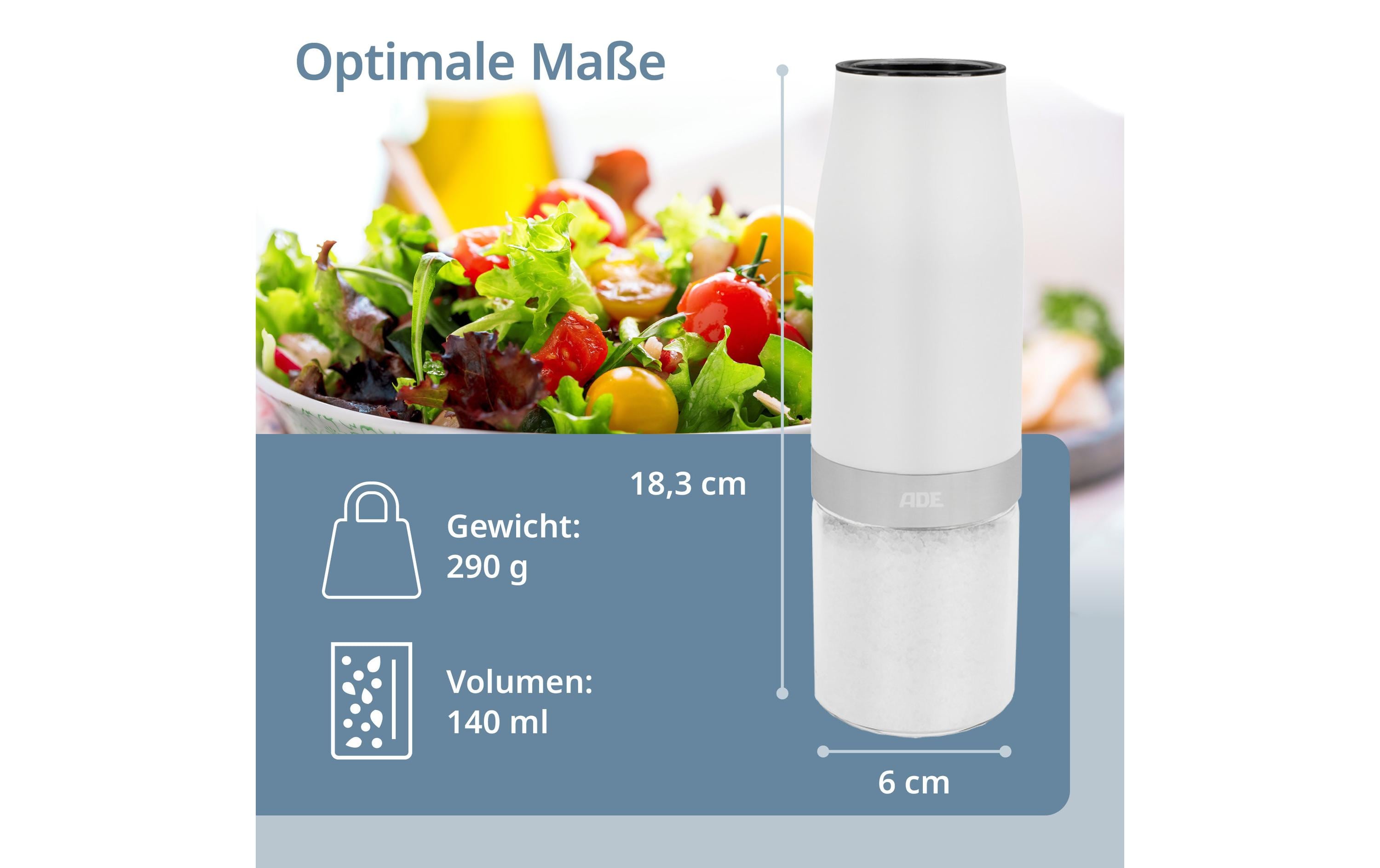 ADE Salz- und Pfeffermühle 2er Set 18.3 cm, Schwarz/Weiss