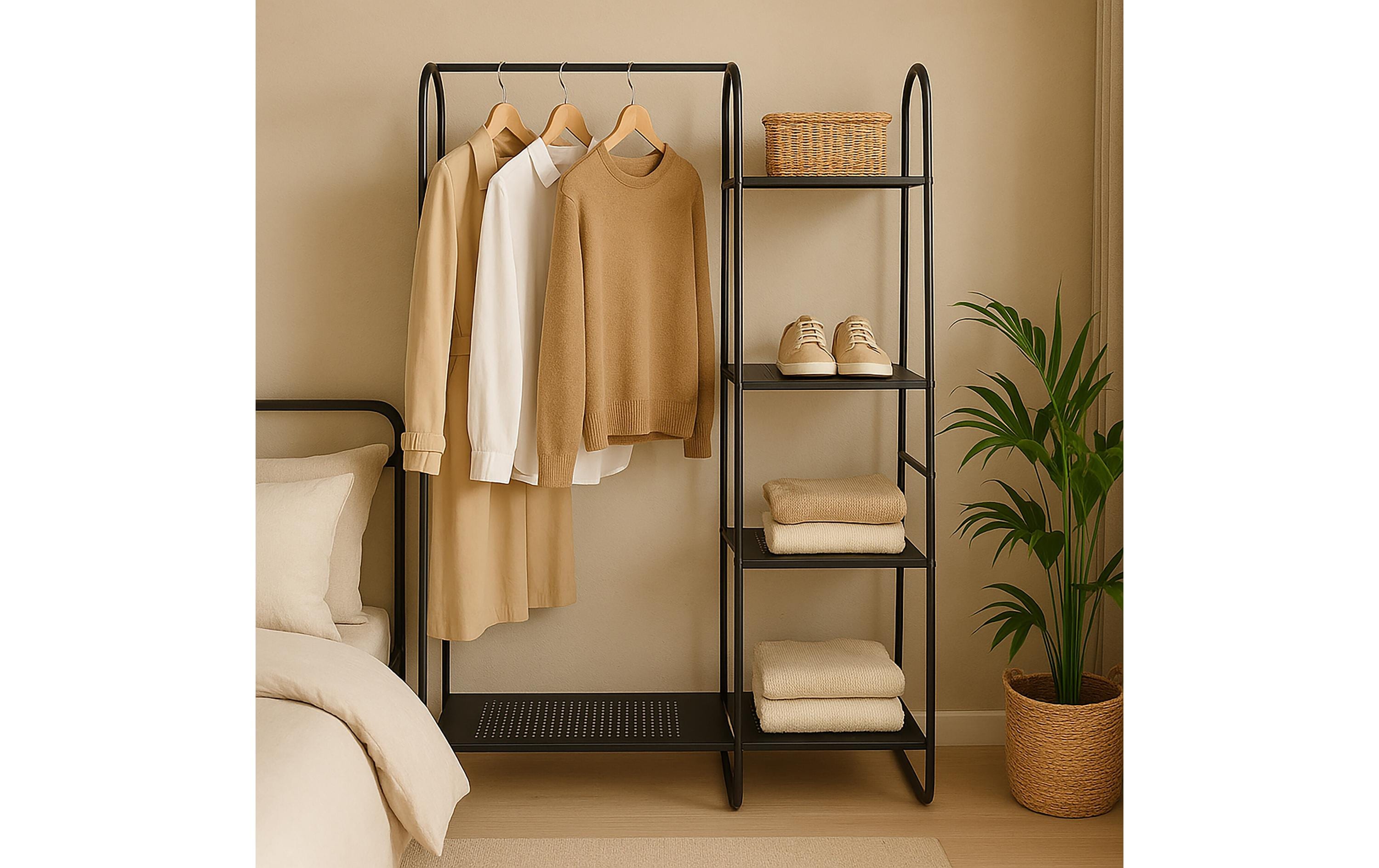 relaxdays Garderobenständer mit 5 Böden, Schwarz