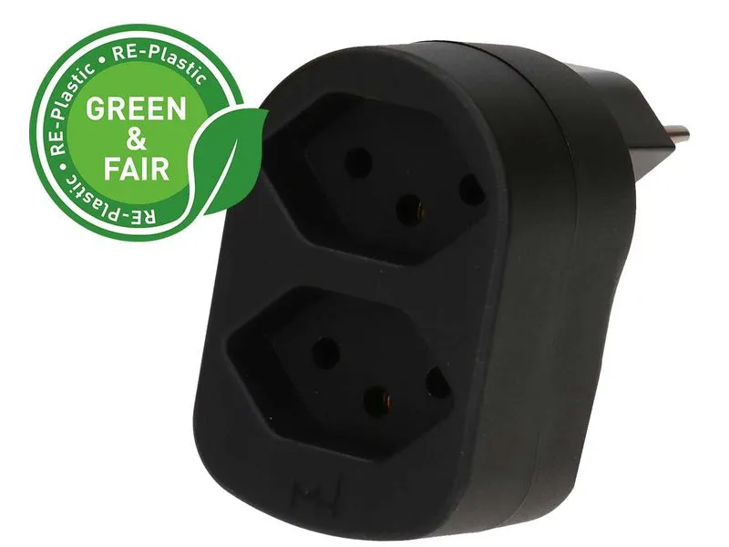 Max Hauri Mehrfachstecker ADAPT 2x Typ 13 schwarz drehbar Green+Fair Max Hauri Mehrfachstecker ADAPT 2x Typ 13 schwarz drehbar Green+Fair
