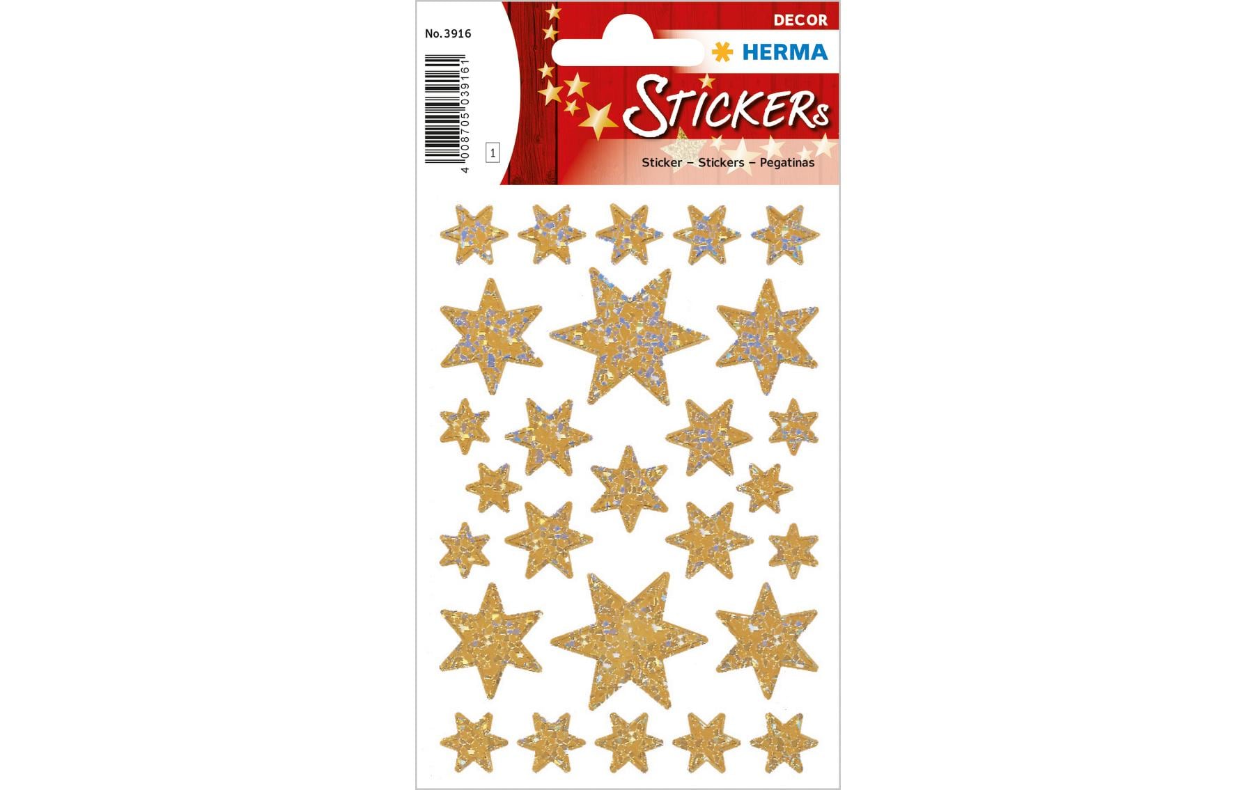 Herma Stickers Weihnachtssticker Sterne Irisierend 27 Sticker, Gold