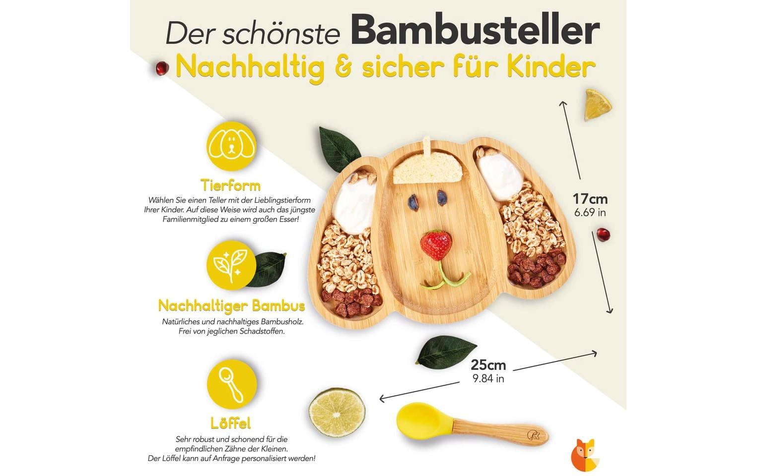 Kleinfuchs Kinderteller Bambus Hund Gelb