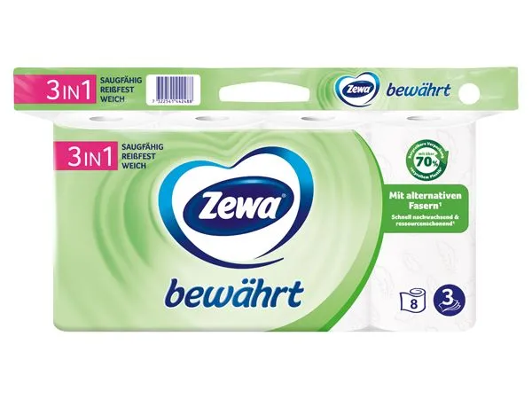 Zewa Toilettenpapier Bewährt weiss mit Strohzellstoff 8 Rollen Zewa Toilettenpapier Bewährt weiss mit Strohzellstoff 8 Rollen