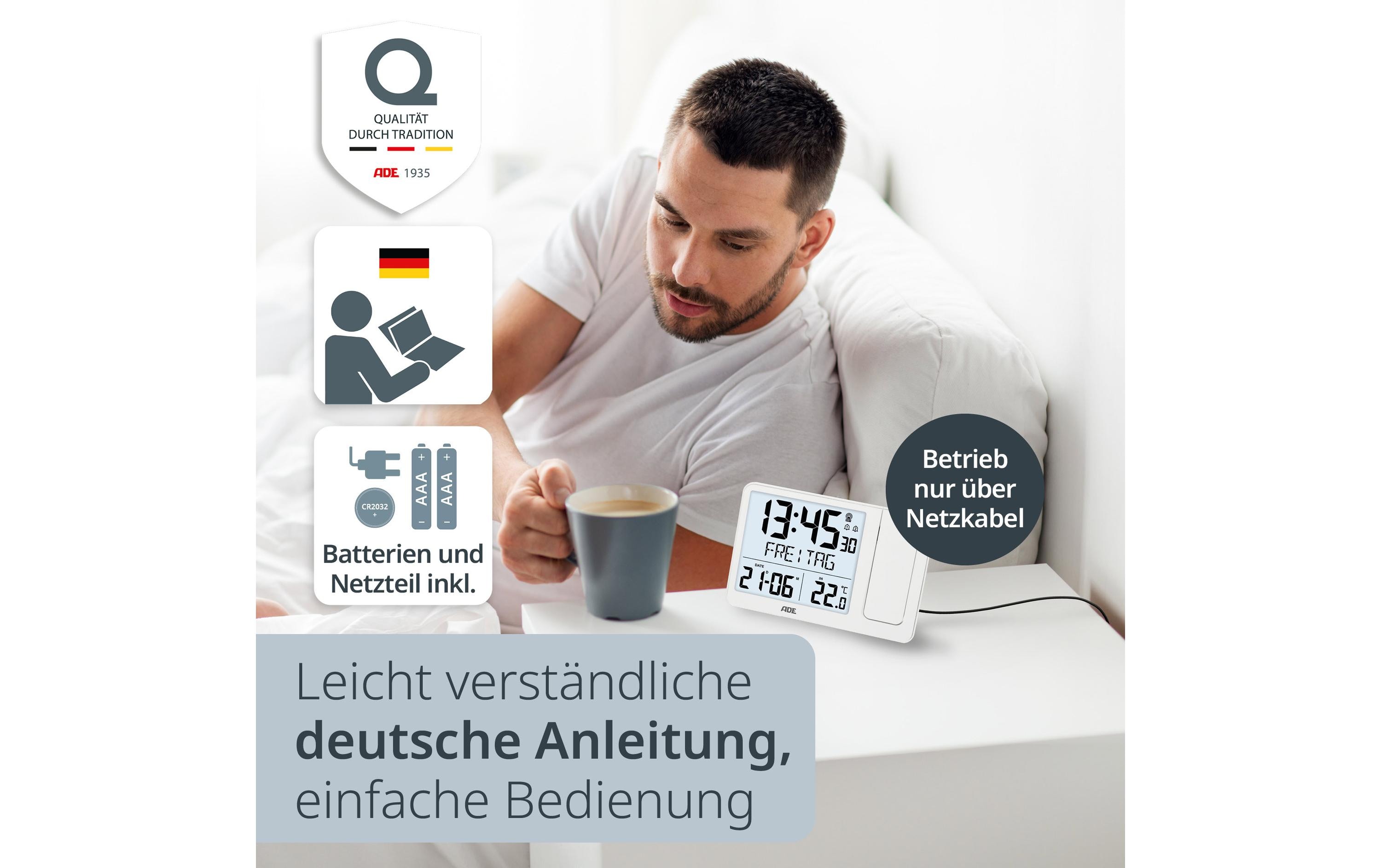 ADE Funkuhr digital Weiss