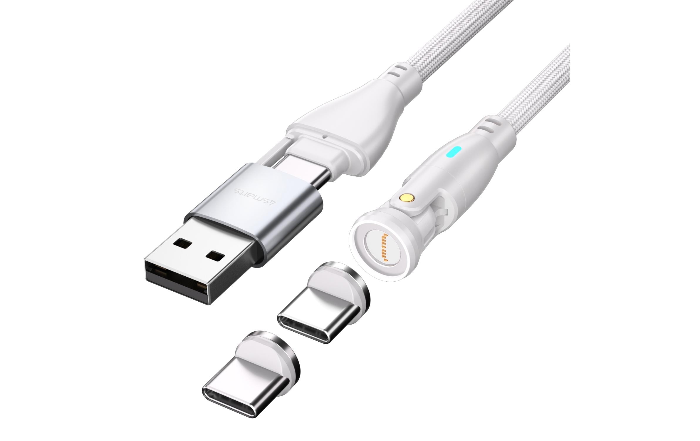 4smarts USB-Kabel C/A 540° Magnetkabel GravityCord 100W 1.8 m Weiss