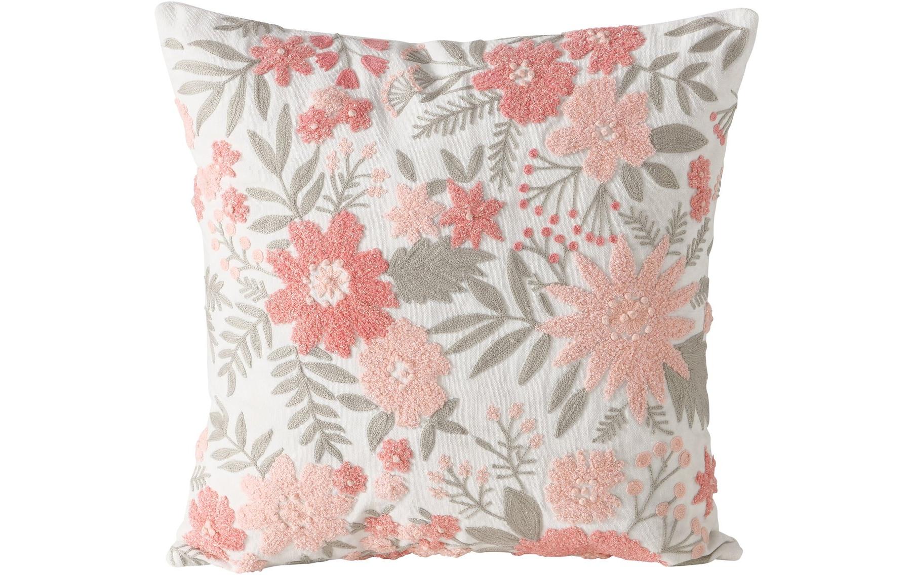 Boltze Kissen Lomna 45 x 45 cm, Crème/Dunkelrosa/Grün